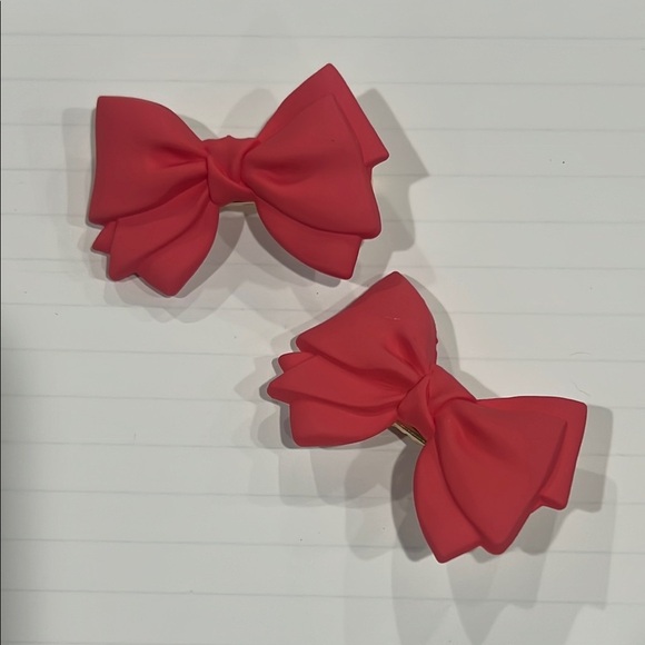 Dark Pink Clay Bow Hair Clips - Picture 1 of 4